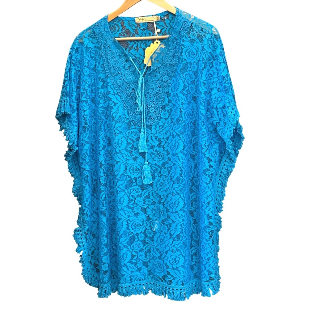 Y2K CYN by Cynthia Mehra Deadstock Lace Poncho Beach Coverup Coastal Mermaid